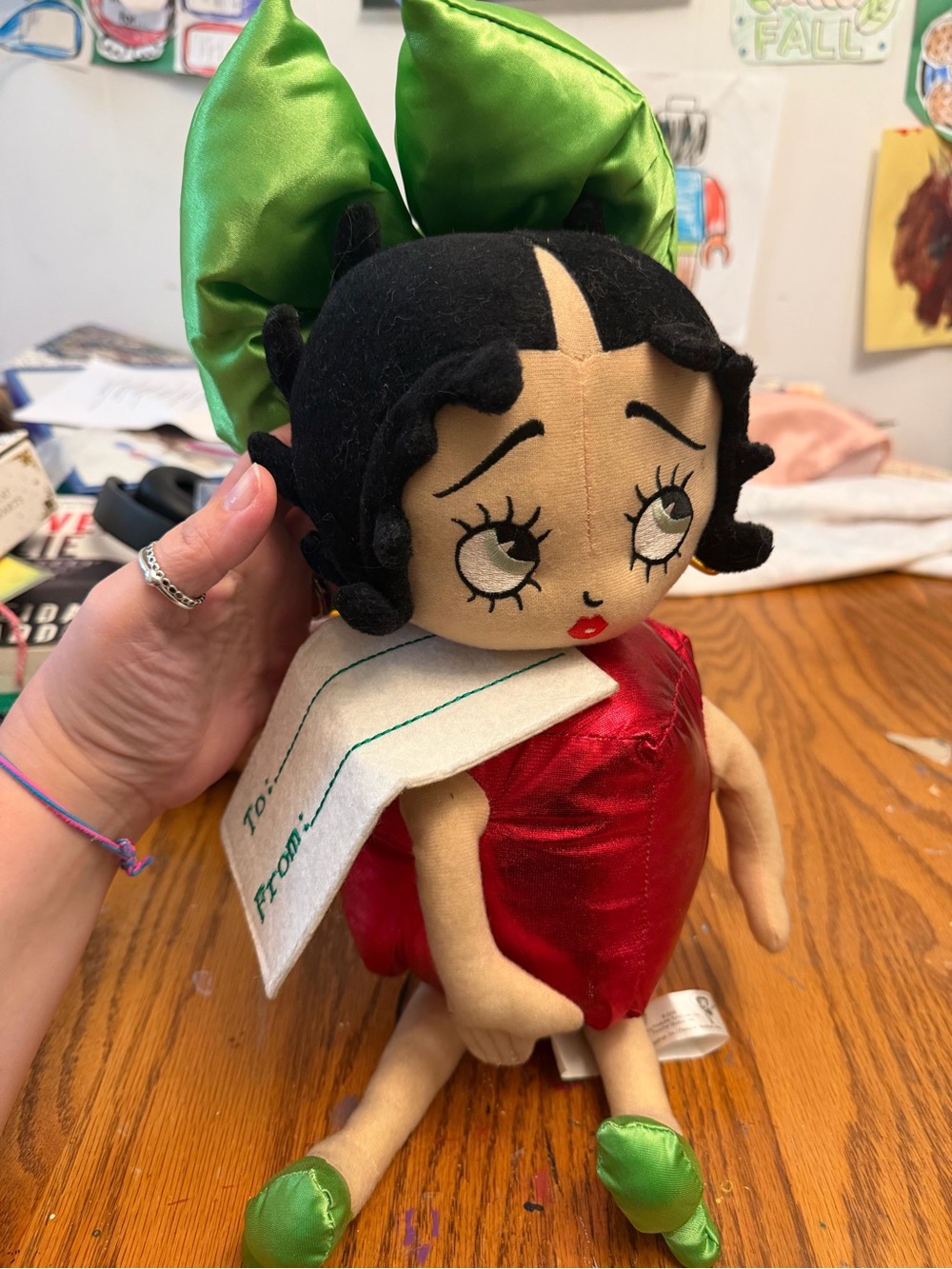 Betty Boop Red Plush Doll with Green Bow and Shoes 2009